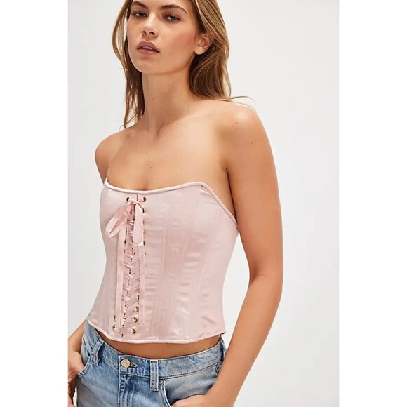 LoveShackFancy Lucarelli Top in Pink Pearl 2 New Womens Corset Strapless - Picture 13 of 14